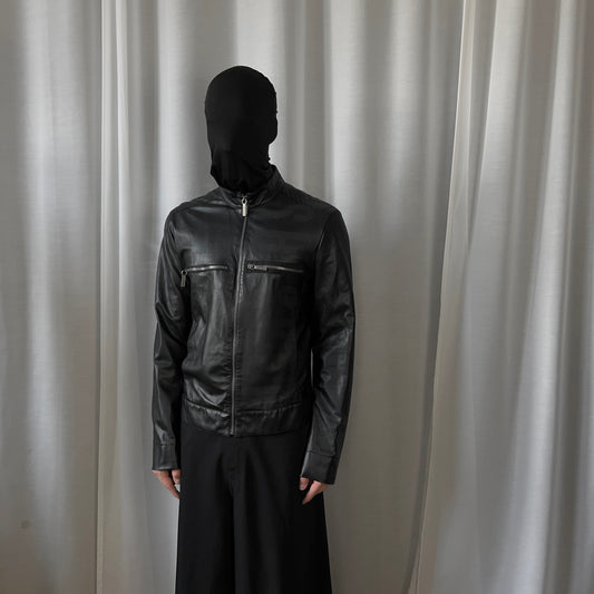 Dirk Bikkembergs Shadow Logo Leather Racer Jacket