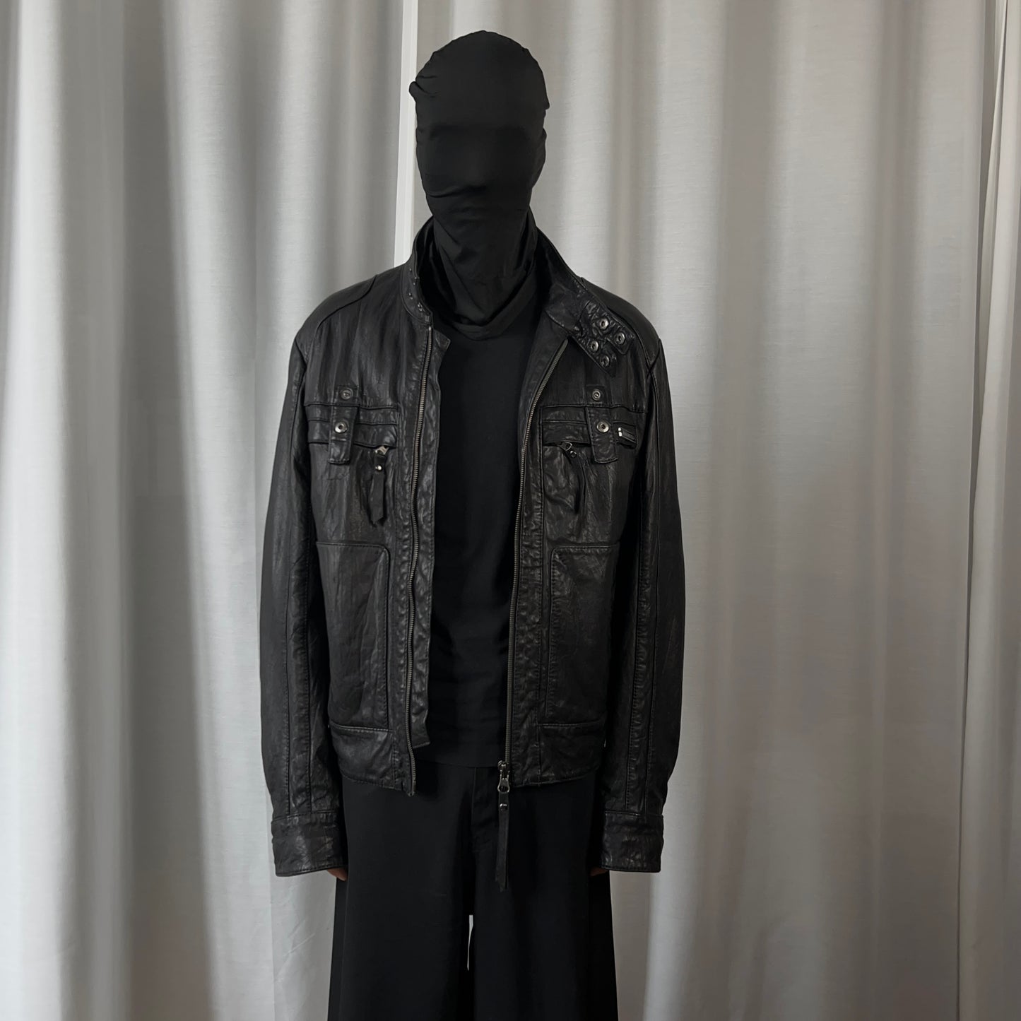 Dirk Bikkembergs Utility Strap Leather Bomber Jacket
