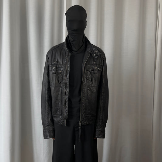 Dirk Bikkembergs Utility Strap Leather Bomber Jacket