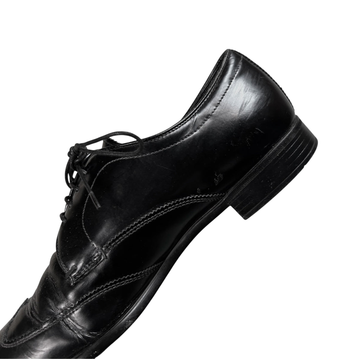 Prada Metal Logo Heel Derbies
