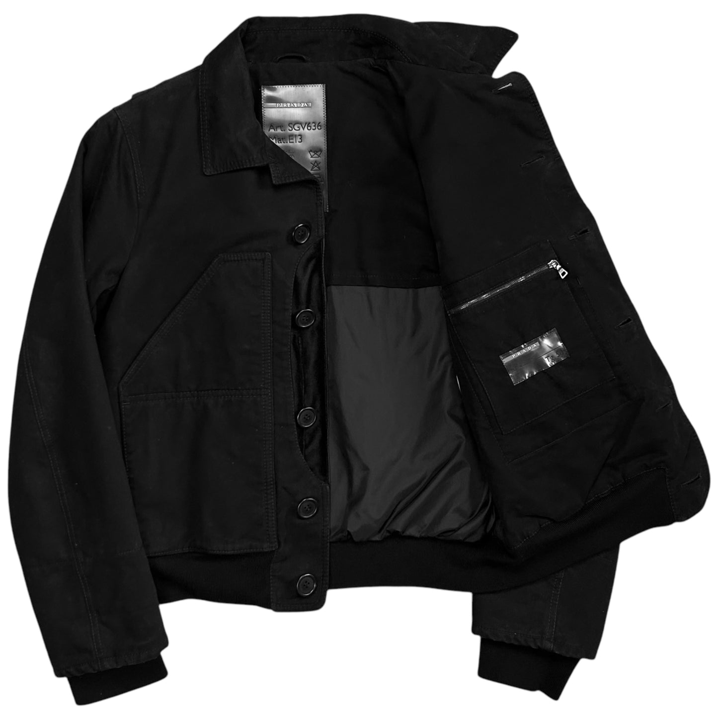 Prada Layered Panel Pocket Moleskin Bomber Jacket