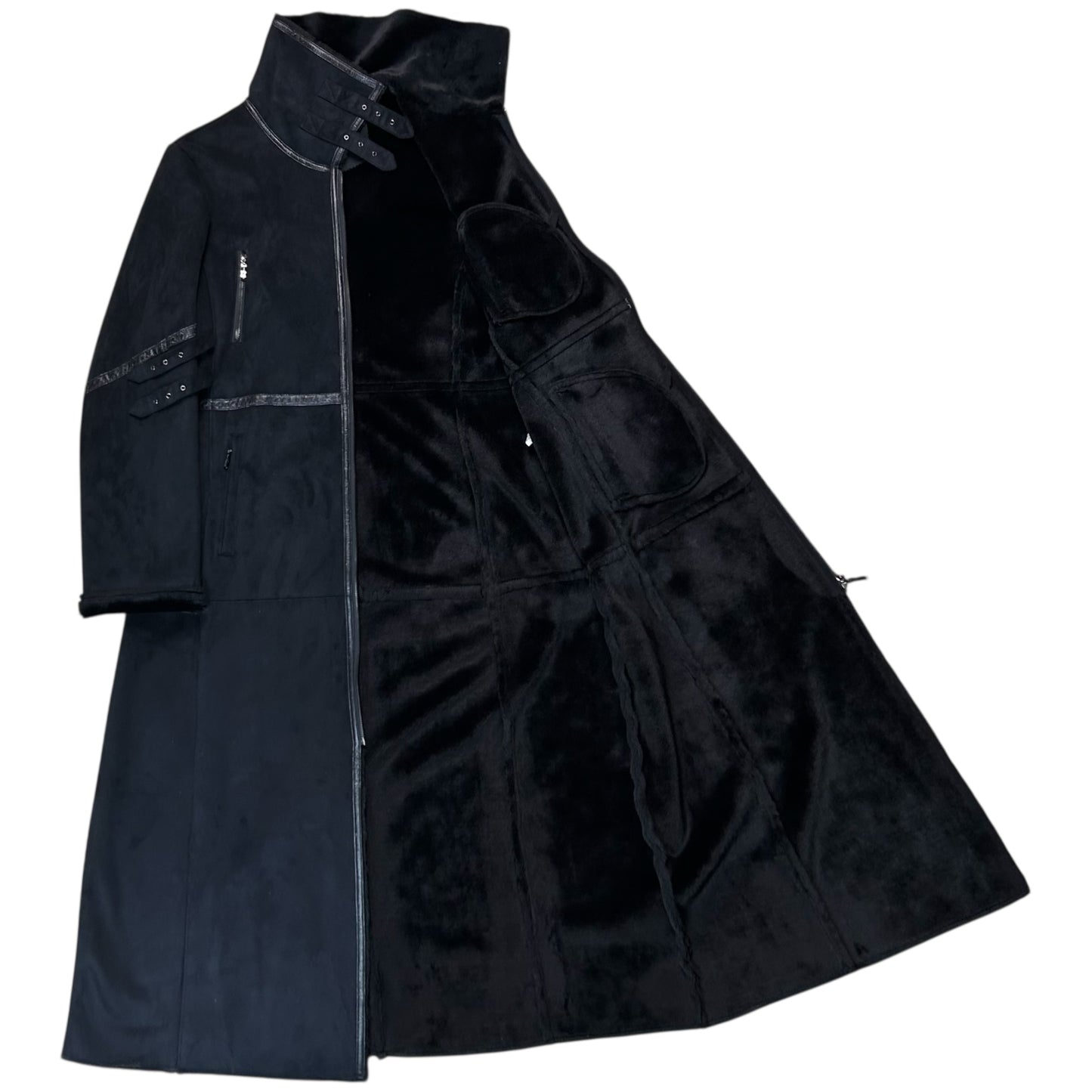 Balmain Multi Strap Faux Suede Coat - 90s