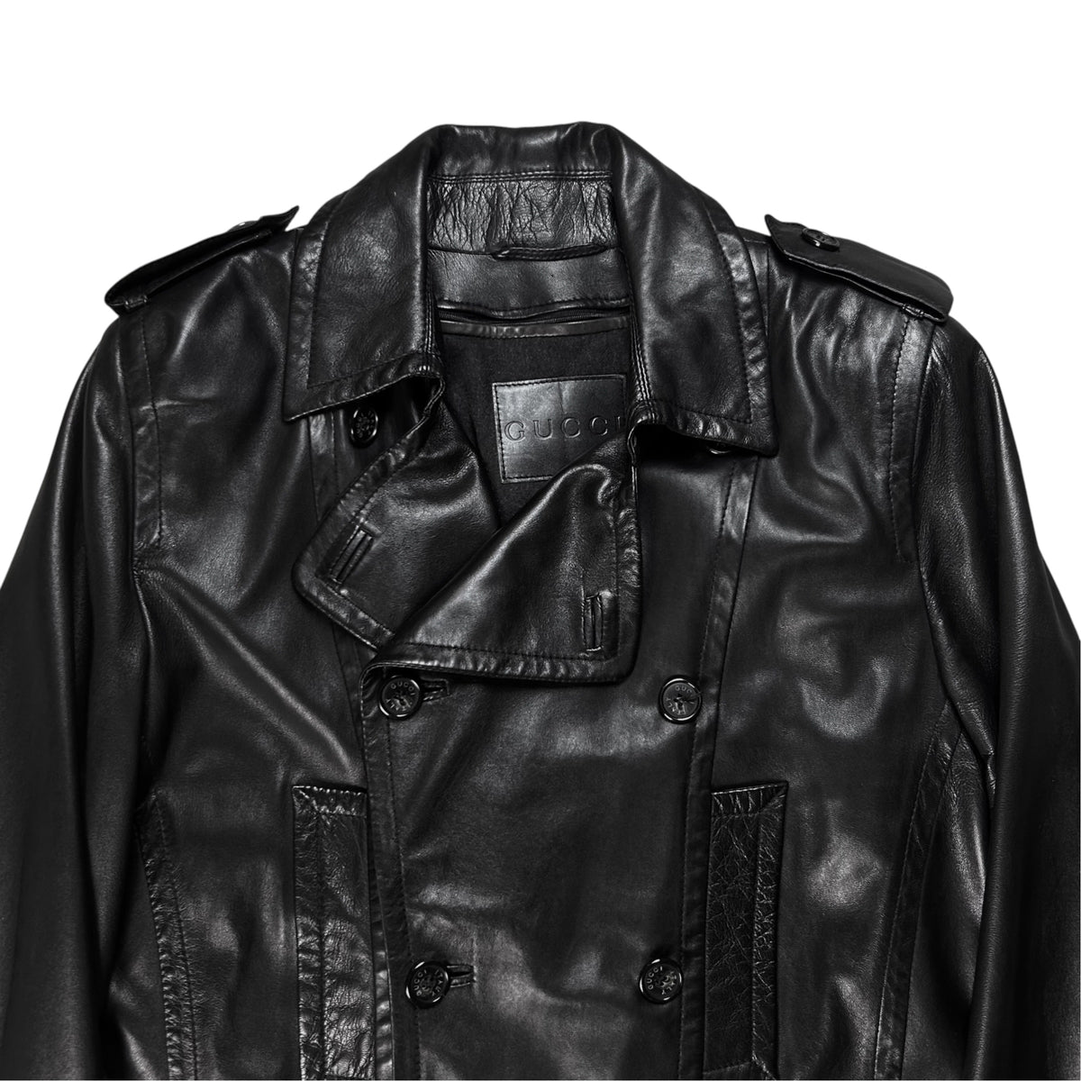 Gucci by Tom Ford Military Leather Peacoat - AW96