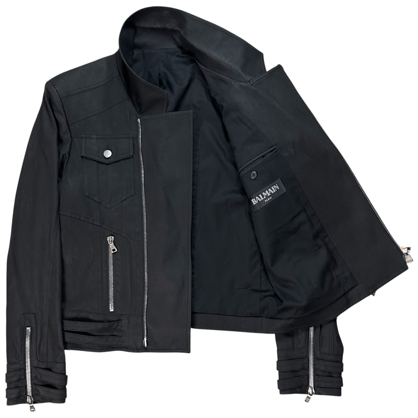 Balmain by Olivier Rousteing Multi Zip Waxed Crest Biker Jacket - SS18
