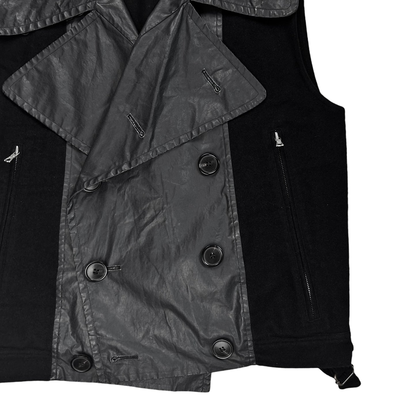 Dries Van Noten Double Breasted Waxed Panel Wool Vest