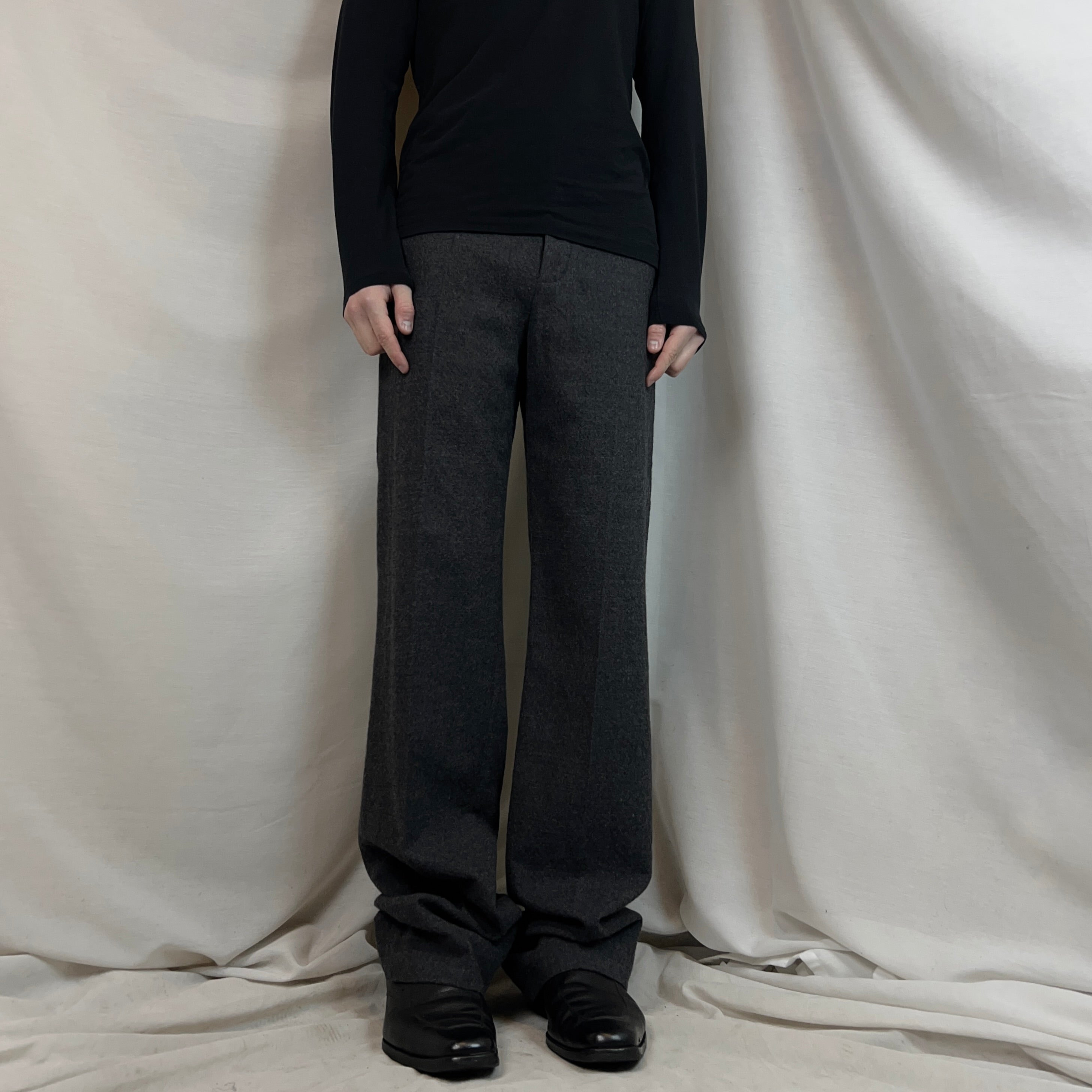 ANN DEMEULEMEESTER 90s グレージャケット XS 綿麻 SET】スラブネップツイードフリンジテーラードジャケット+