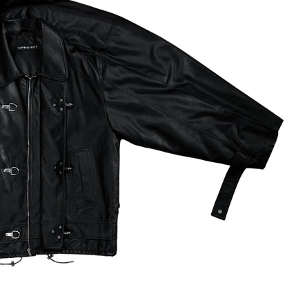Y/Project Distorted Shoulder Fireman Buckle Faux Leather Jacket - AW20