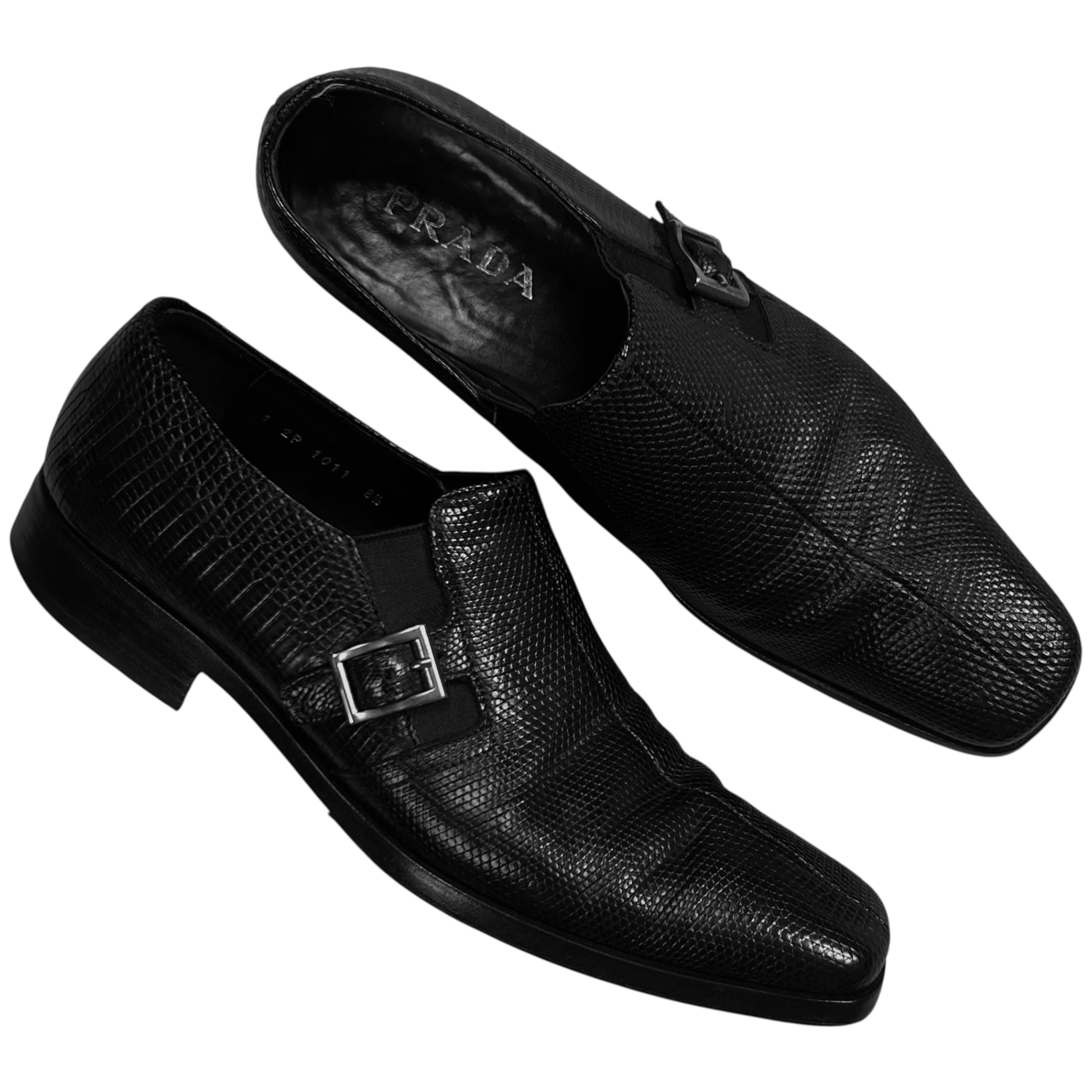 靴 PRADA SPORT Buckle Leather Loafer $850 Prada Black Leather Logo Buckle Linea Rossa Loafer UK 9