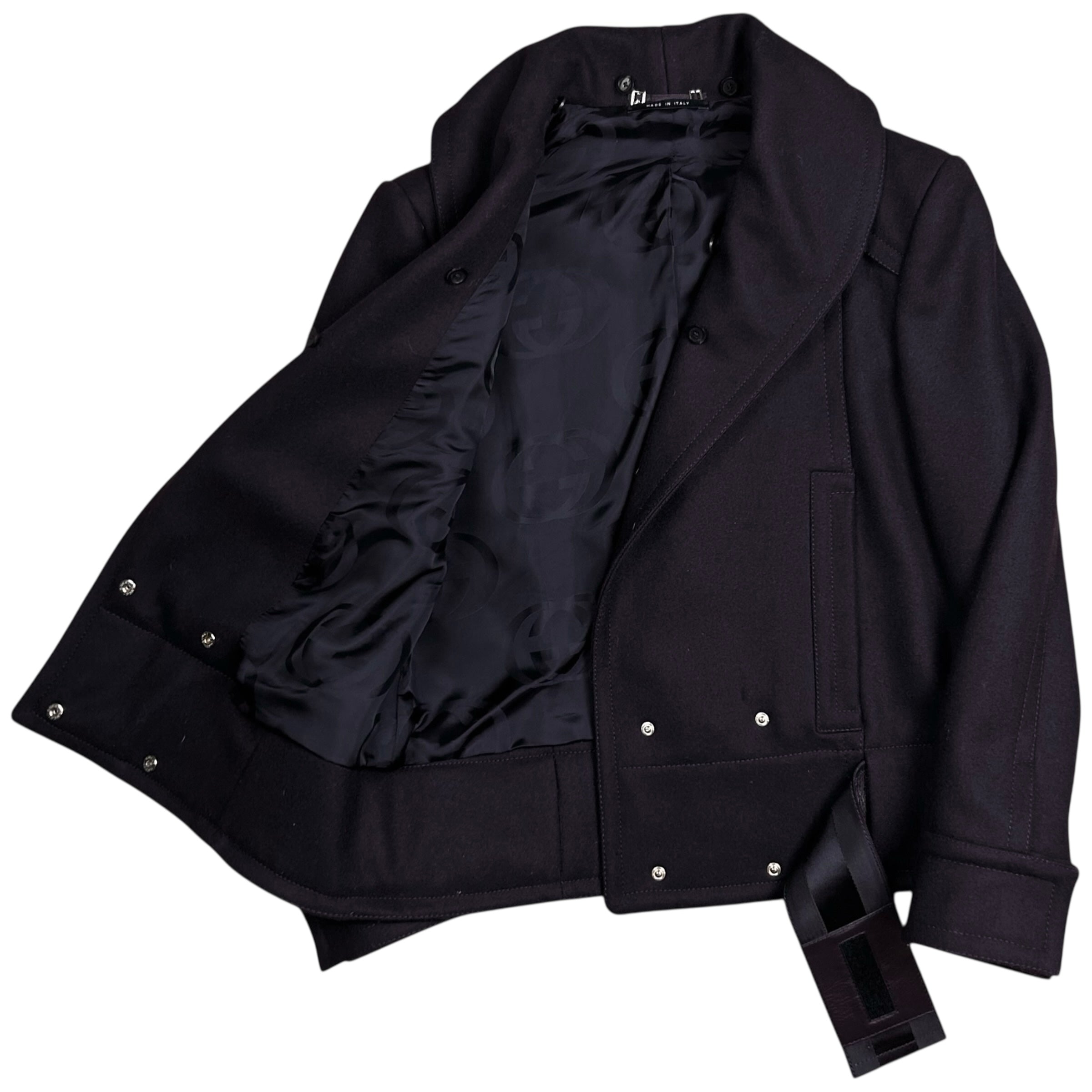 Gucci by Tom Ford Asymmetric Velcro Belted Cashmere Jacket - AW04
