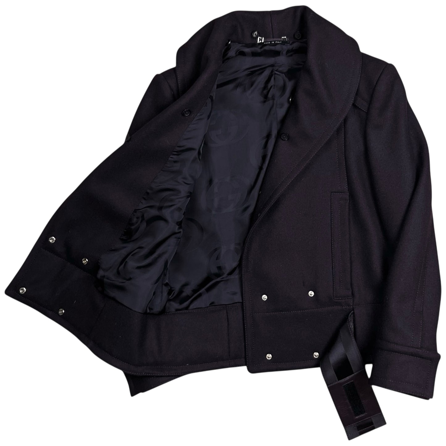 Gucci by Tom Ford Asymmetric Velcro Belted Cashmere Jacket - AW04