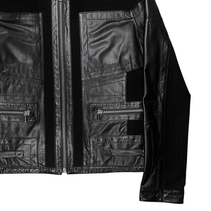 Dirk Bikkembergs Hybrid Leather Mesh Moto Jacket