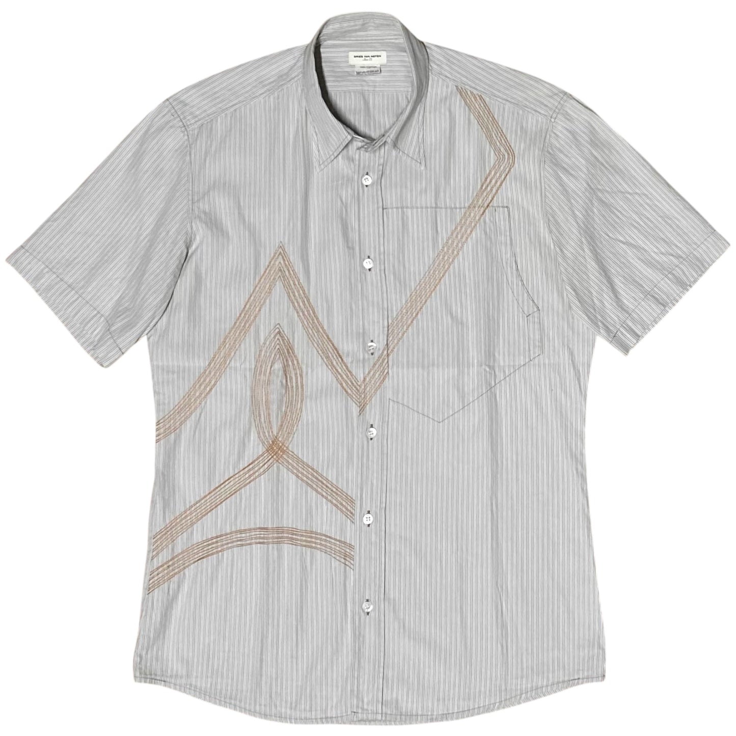 Dries Van Noten Embroidered Pocket Patch Stripe Shirt