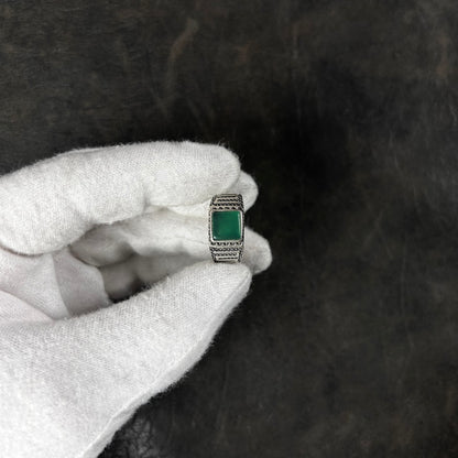 Graved Square Jade Stone Ring