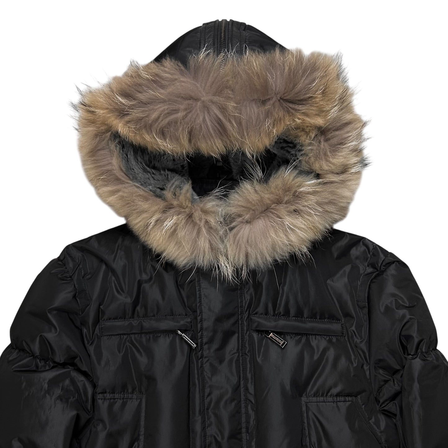 Dirk Bikkembergs Belted Rabbit Fur Hood Puffer Jacket - AW09