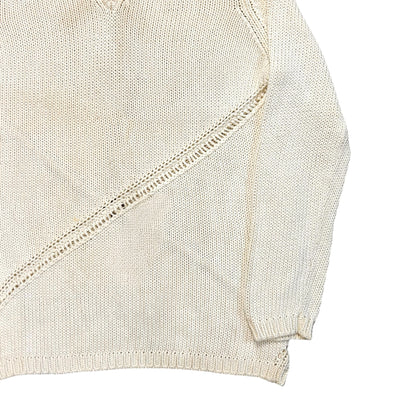 Jil Sander Asymmtric Perforated Stripe V-Neck Knit Sweater