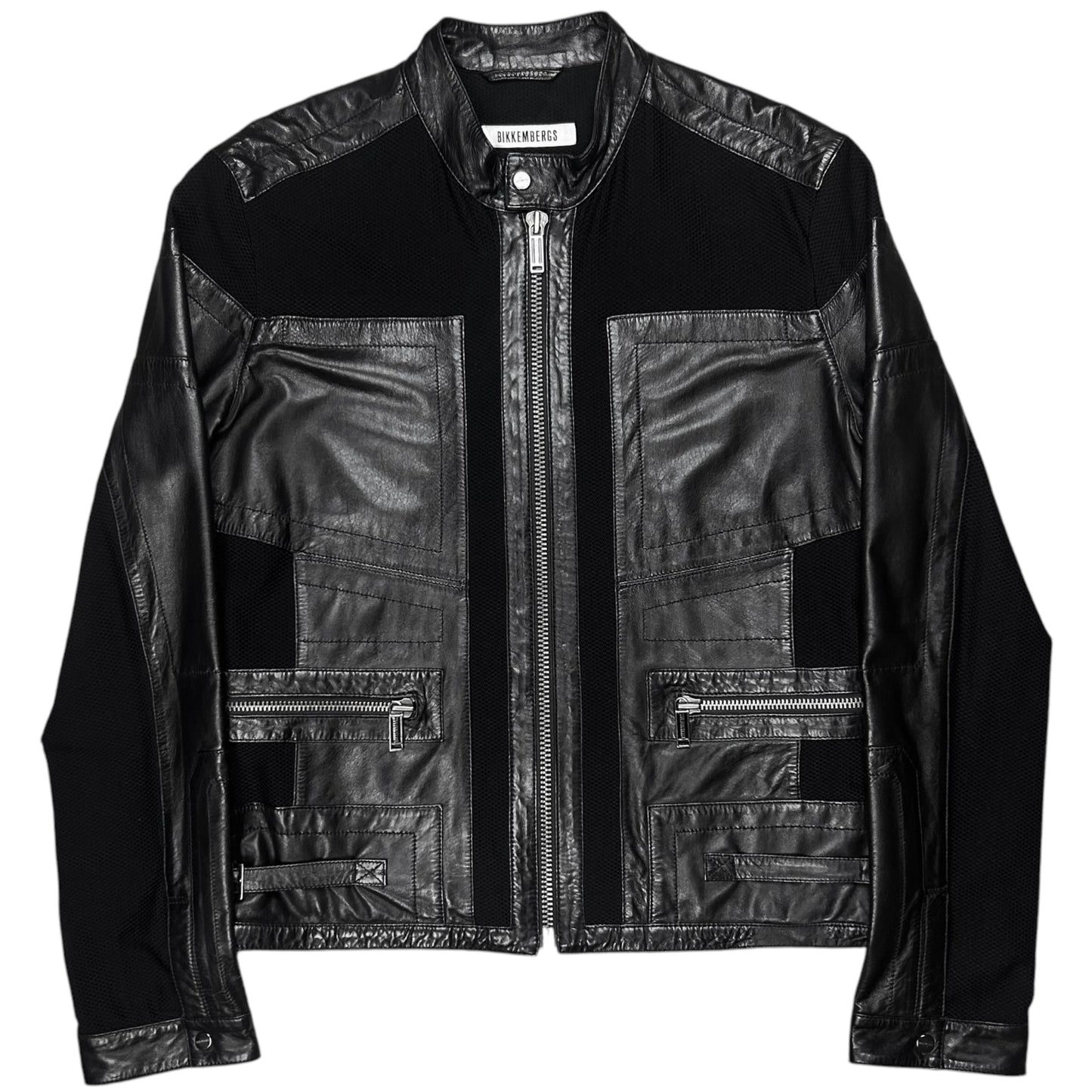 Dirk Bikkembergs Hybrid Leather Mesh Moto Jacket