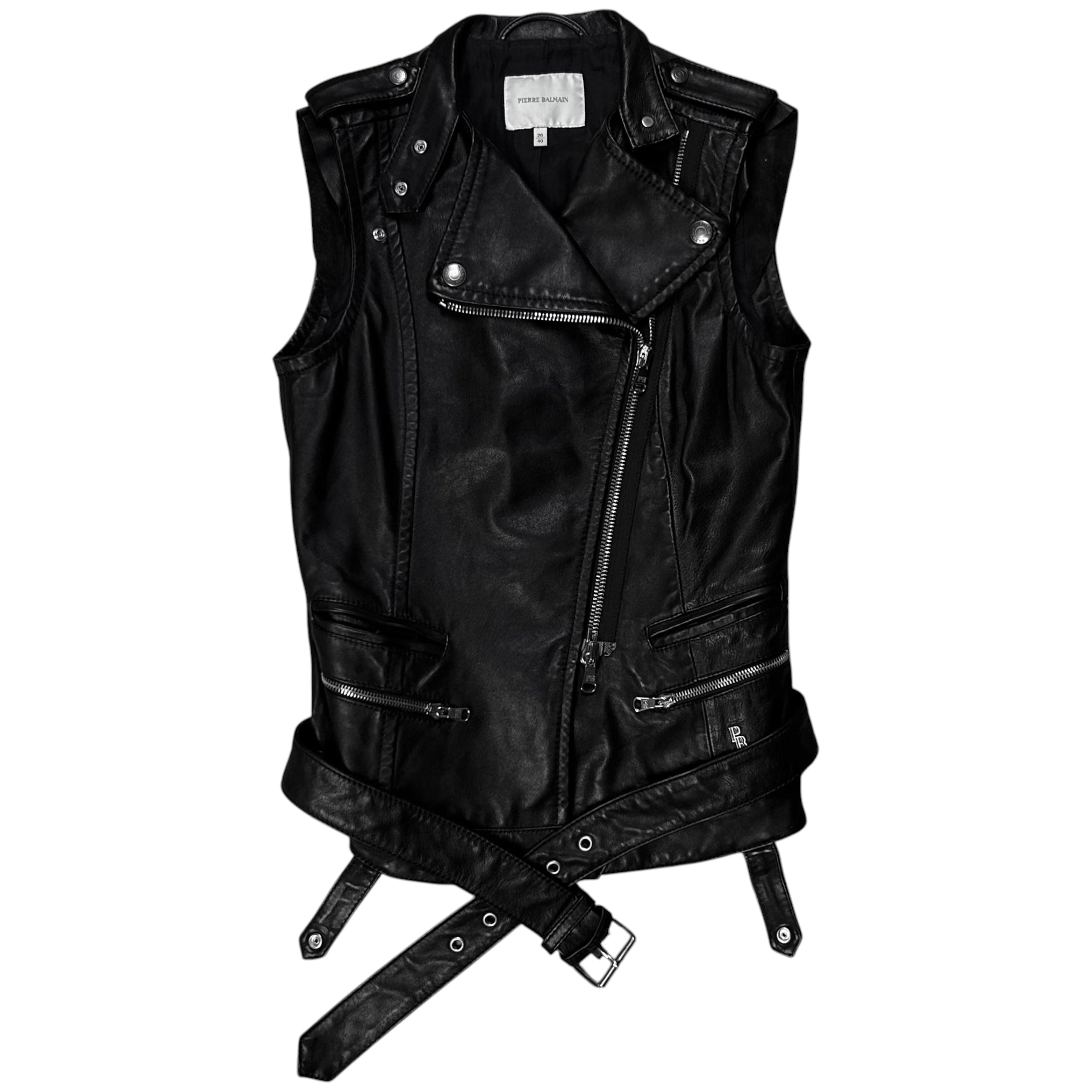 Balmain by Olivier Rousteing Belted Biker Leather Vest - SS12