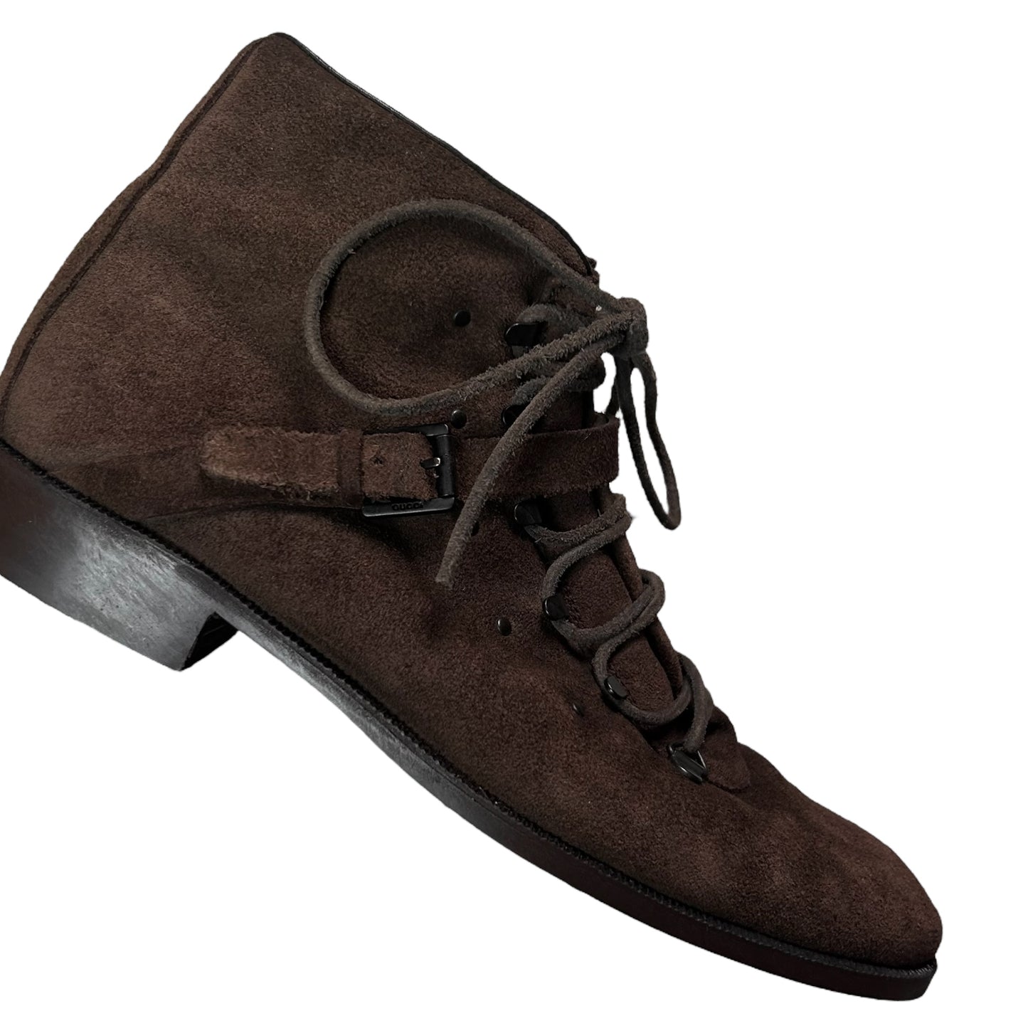 Gucci by Tom Ford Belted Hook Laced Suede Combat Boots