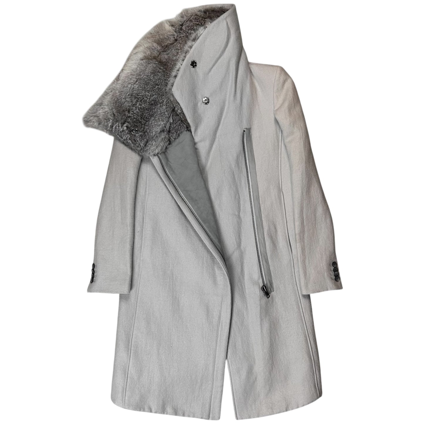 Helmut Lang Asymmetric Rabbit Fur Collar Coat - AW10