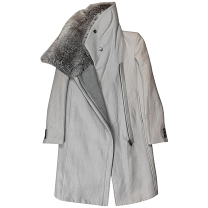 Helmut Lang Asymmetric Rabbit Fur Collar Coat - AW10