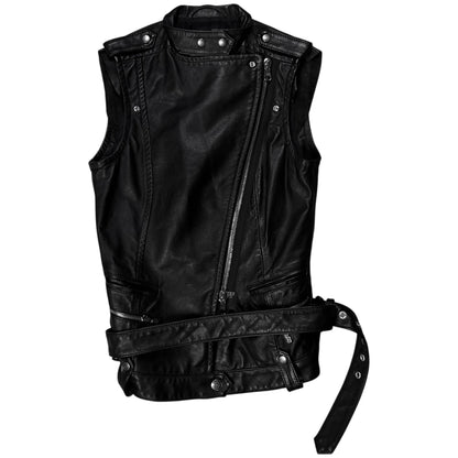 Balmain by Olivier Rousteing Belted Biker Leather Vest - SS12