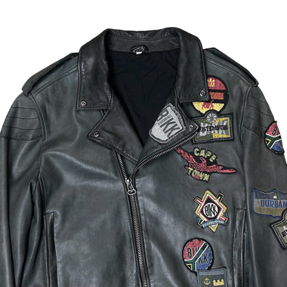 Dirk Bikkembergs Punk Patch Perfecto Sheep Leather Jacket