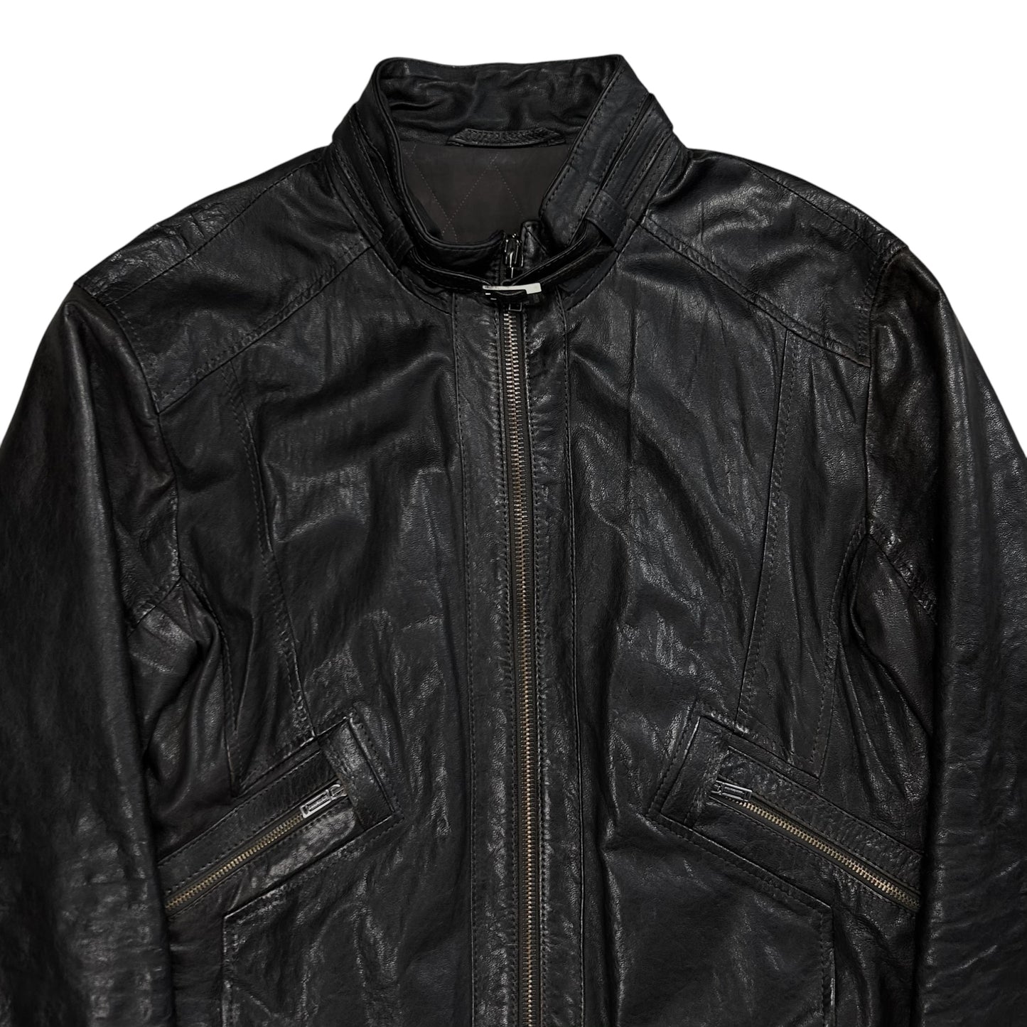 Dirk Bikkembergs Belted Collar Flight Leather Jacket