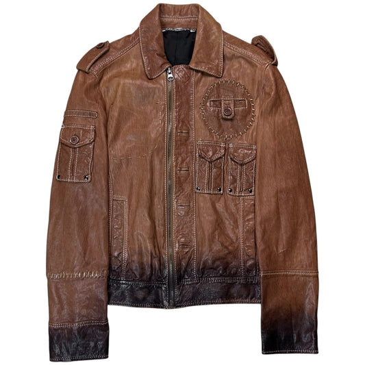 Dirk Bikkembergs Ombre Leather Military Flight Jacket - SS08