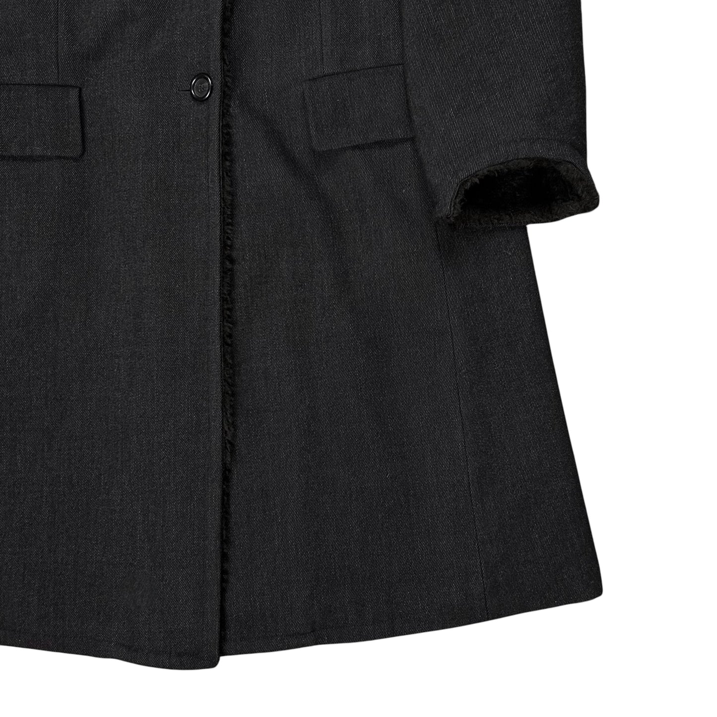 Dries Van Noten Faux Fur Applicated Wool Coat - 2000s