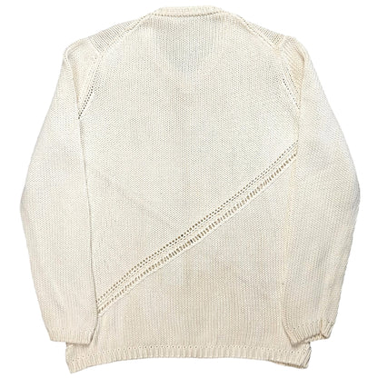Jil Sander Asymmtric Perforated Stripe V-Neck Knit Sweater