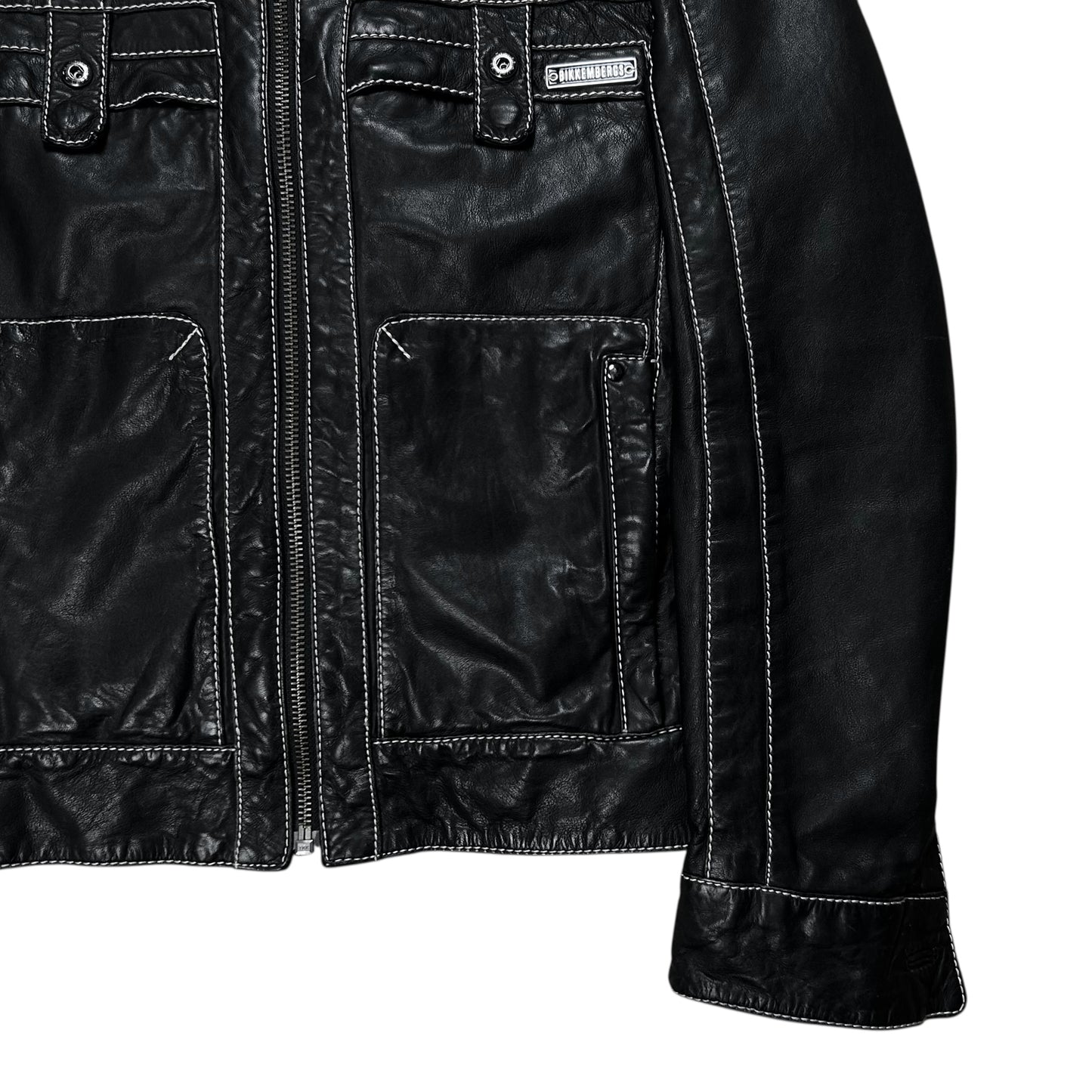 Dirk Bikkembergs Contrast Stitch Sheep Leather Jacket