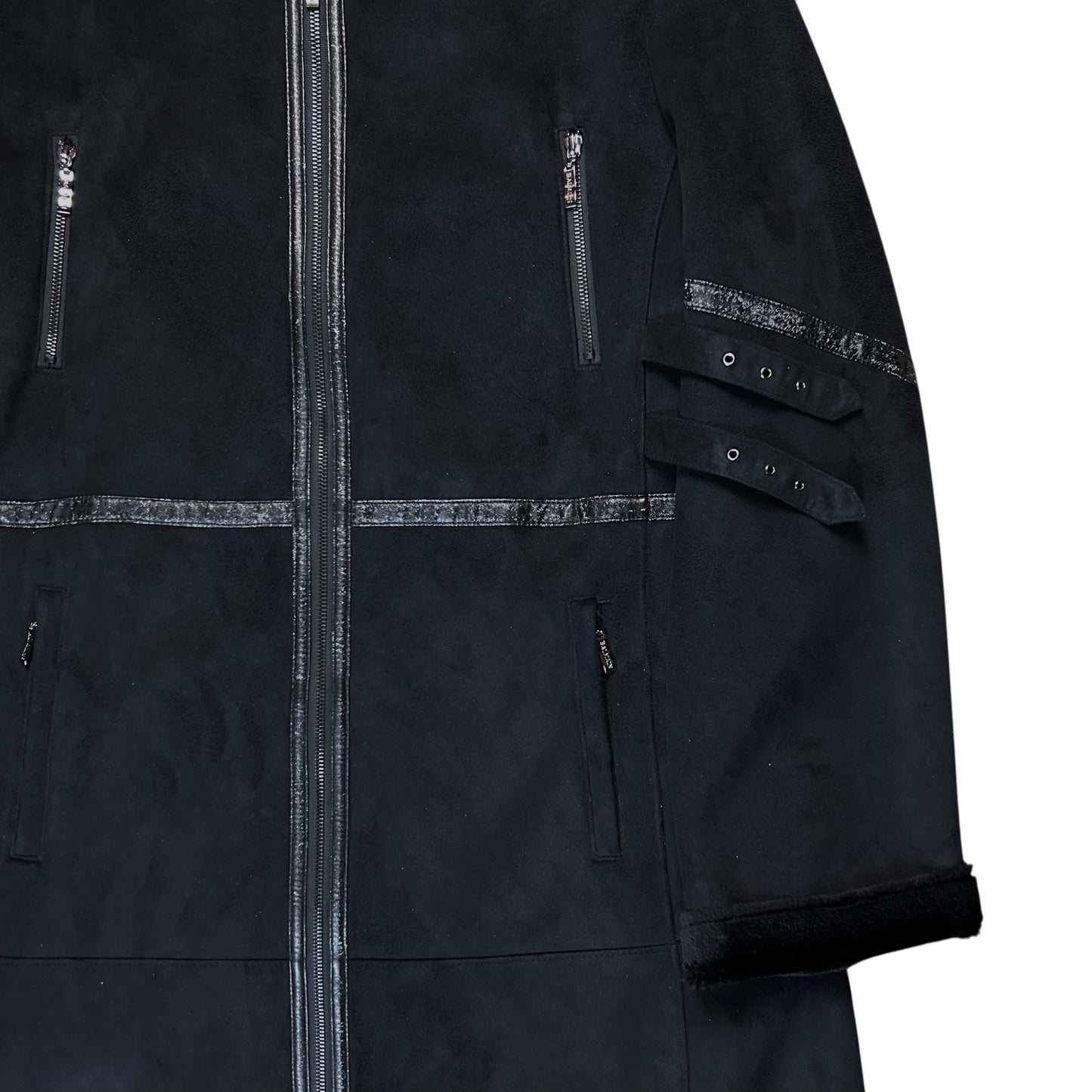 Balmain Multi Strap Faux Suede Coat - 90s