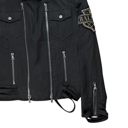 Balmain by Olivier Rousteing Multi Zip Waxed Crest Biker Jacket - SS18