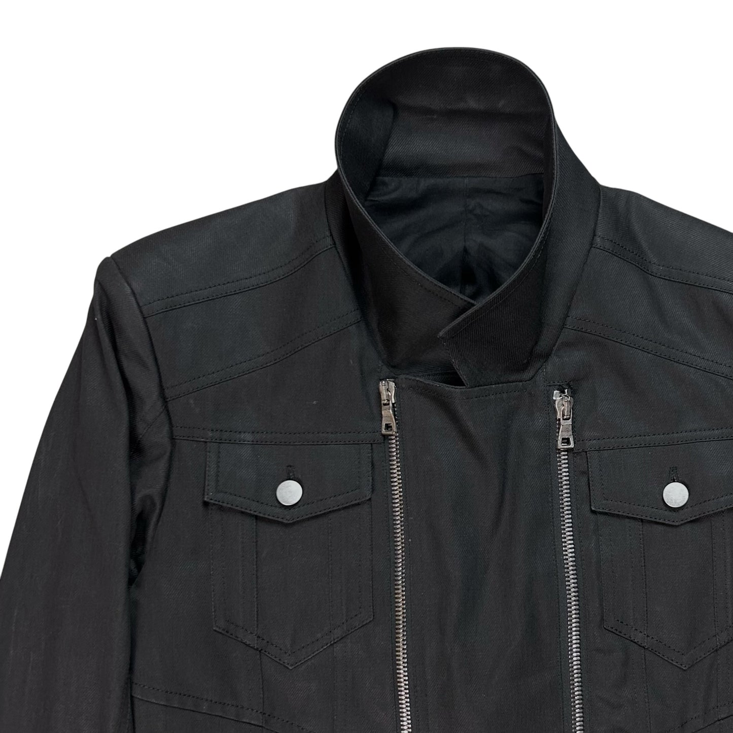 Balmain by Olivier Rousteing Multi Zip Waxed Crest Biker Jacket - SS18
