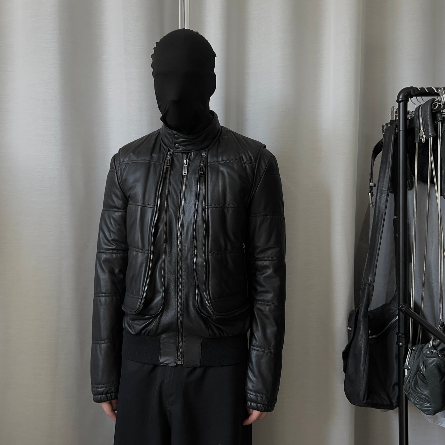 Dirk Bikkembergs Double Layered Zip Bomber Leather Jacket