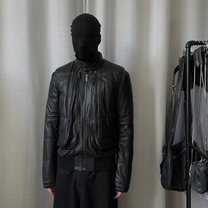 Dirk Bikkembergs Double Layered Zip Bomber Leather Jacket