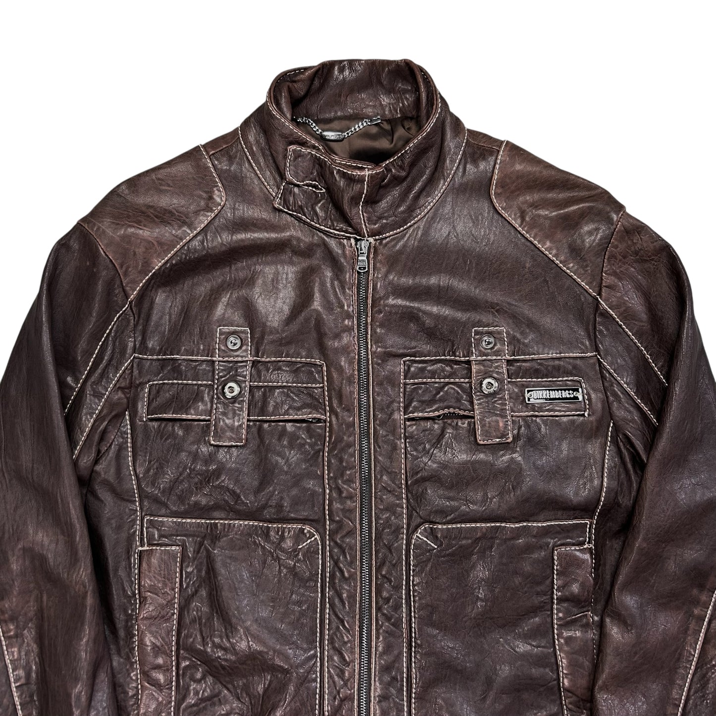 Dirk Bikkembergs Contrast Stitch Sheep Leather Jacket