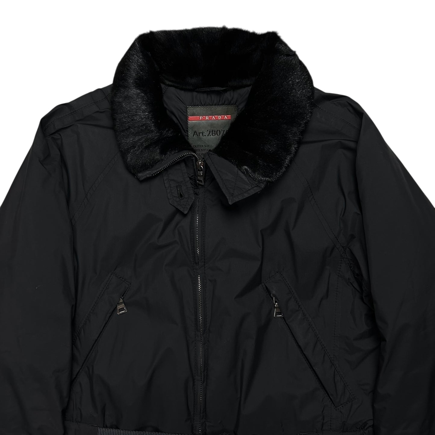 Prada Belted Goat Fur Collar Field Jacket