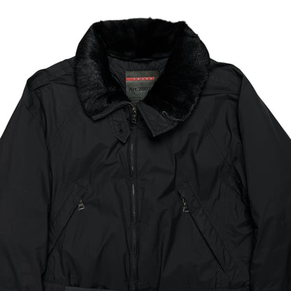 Prada Belted Goat Fur Collar Field Jacket