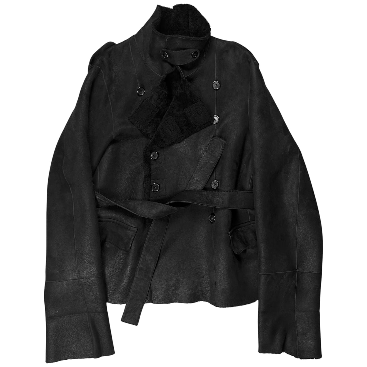 Ann Demeulemeester Double Breasted Belted Shearling Leather Jacket - AW19