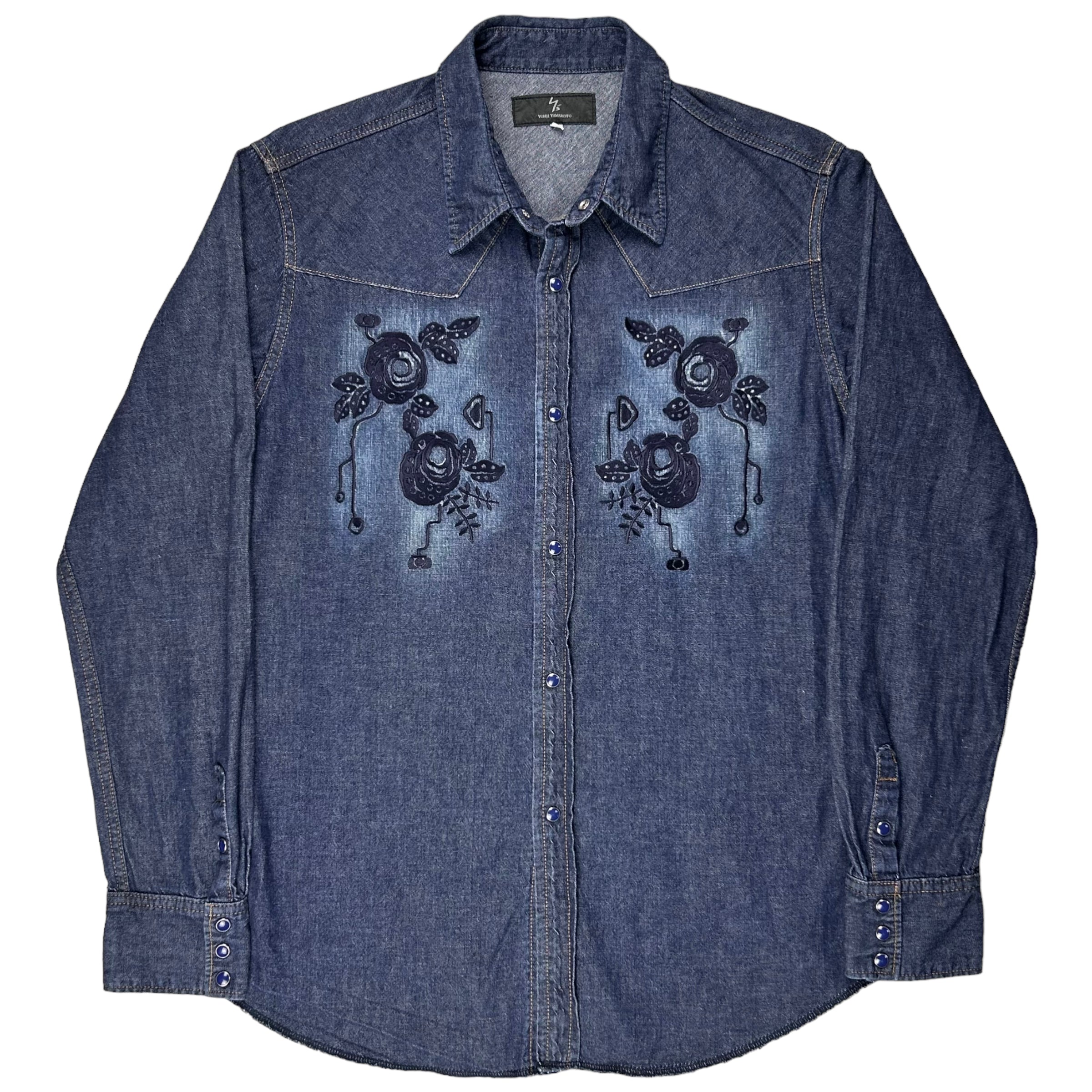 Ys Yohji Yamamoto Floral Embroidered Denim Shirt – Vertical Rags