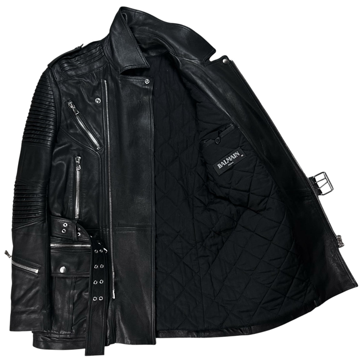 Balmain by Olivier Rousteing Belted Multi Zip Leather Field Sample Jacket - AW18