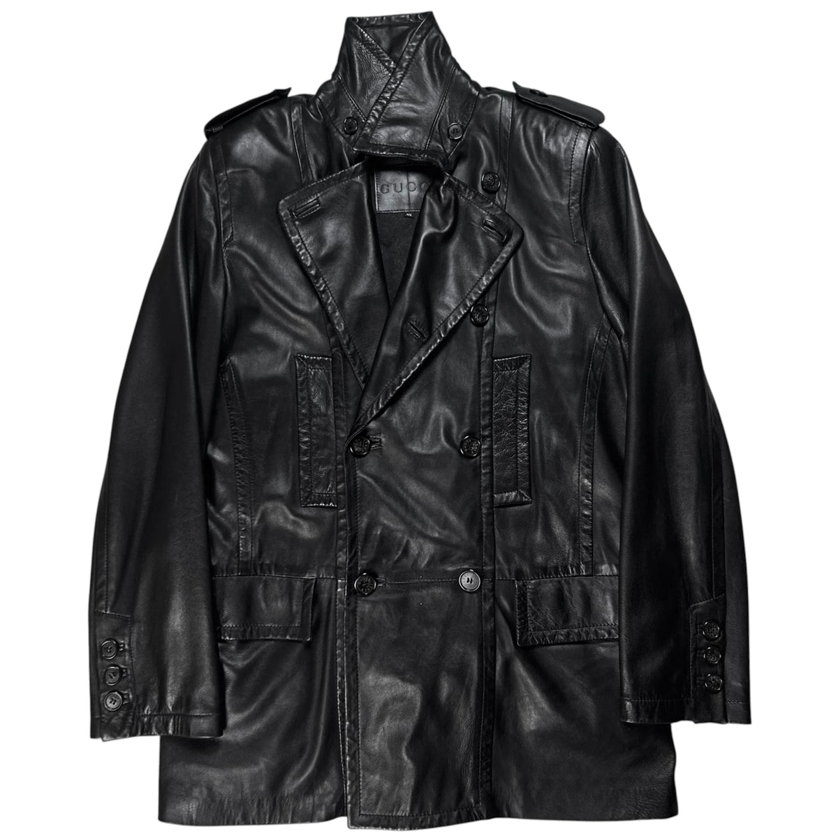 Gucci by Tom Ford Military Leather Peacoat - AW96