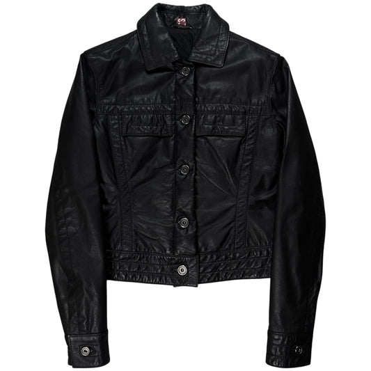 Dirk Bikkembergs Cropped Trucker Leather Jacket - 90s