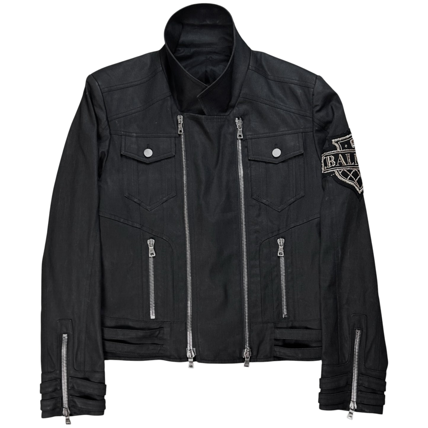 Balmain by Olivier Rousteing Multi Zip Waxed Crest Biker Jacket - SS18