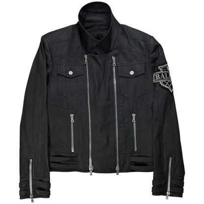 Balmain by Olivier Rousteing Multi Zip Waxed Crest Biker Jacket - SS18