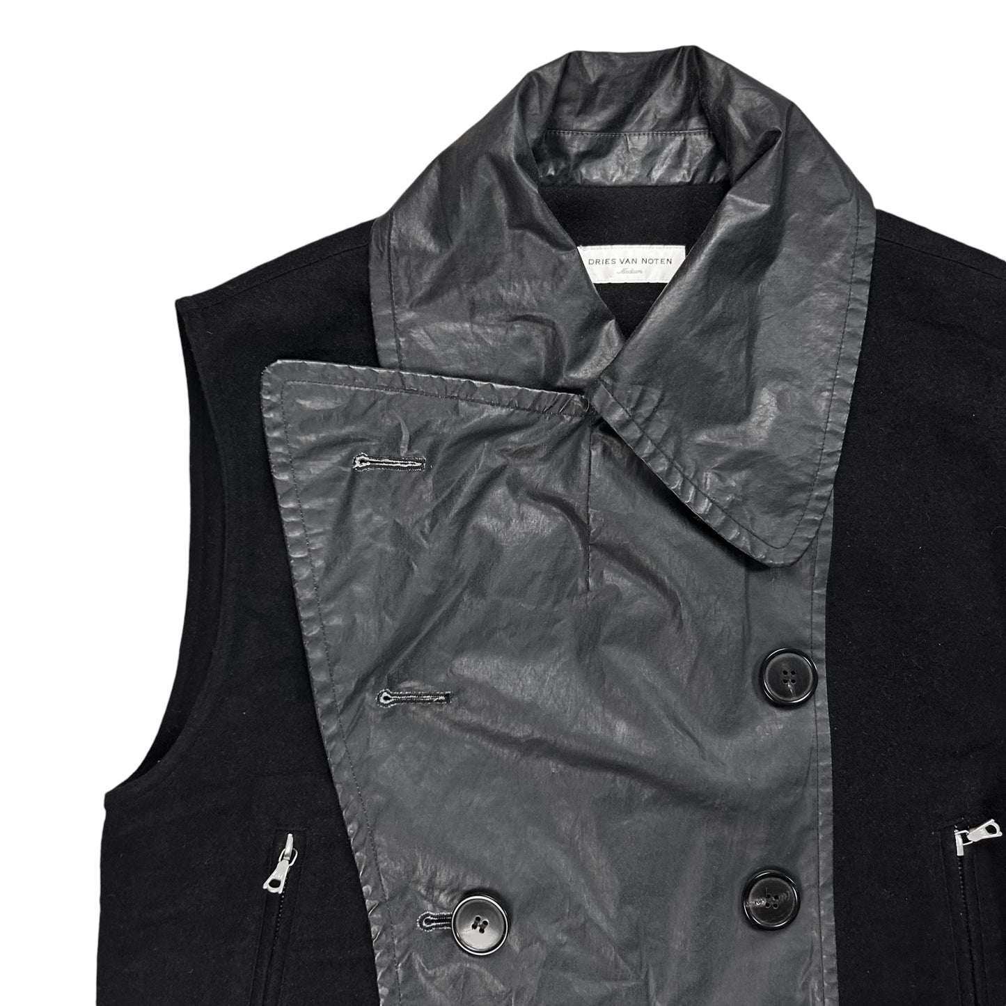 Dries Van Noten Double Breasted Waxed Panel Wool Vest