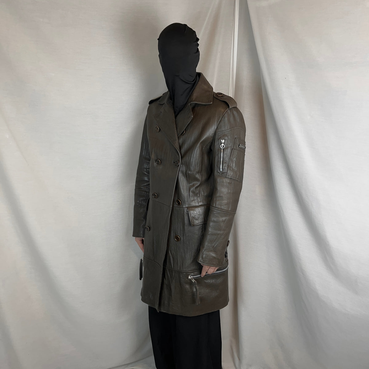 Dirk Bikkembergs Zip Military Leather Coat - AW06