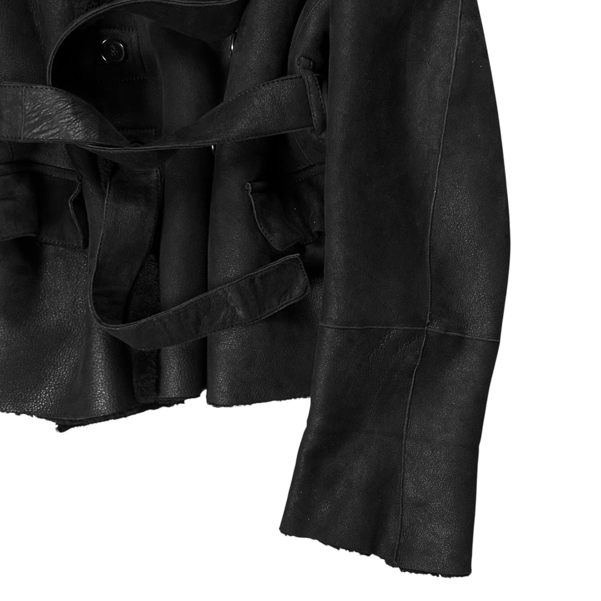 Ann Demeulemeester Double Breasted Belted Shearling Leather Jacket - AW19