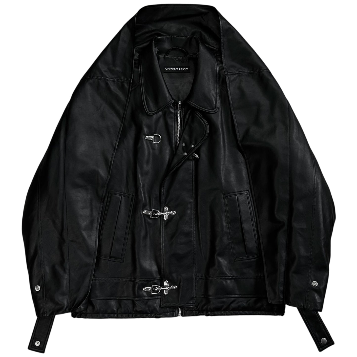 Y/Project Distorted Shoulder Fireman Buckle Faux Leather Jacket - AW20